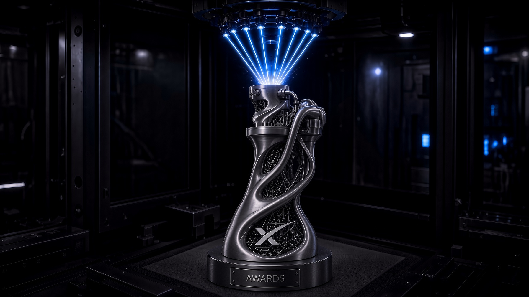 Additively manufactured award trophy printed with blue lasers